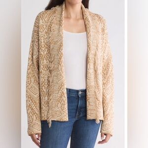 Lucky Brand Shawl Collar Open Front Jacquard Knit Cardigan Size Small.